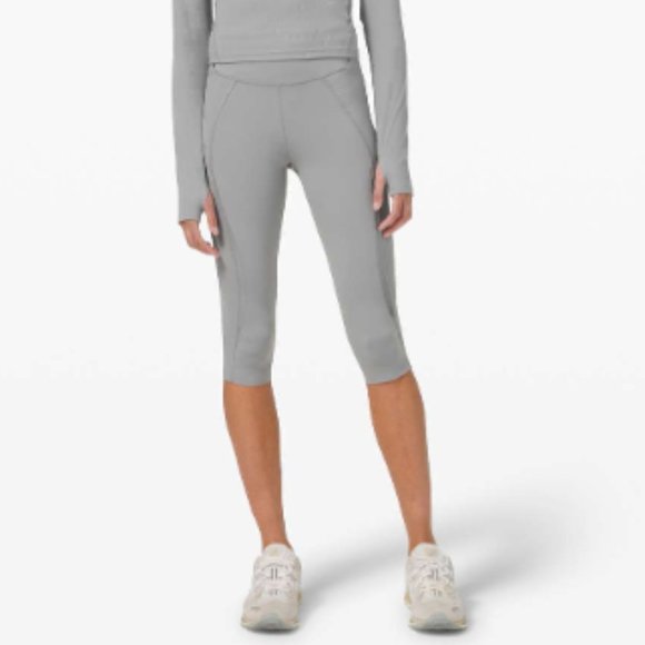 lululemon athletica Pants - lululemon Gloss Trim Run Super High-Rise Crop 17" Rhino Grey Size 6 NWT